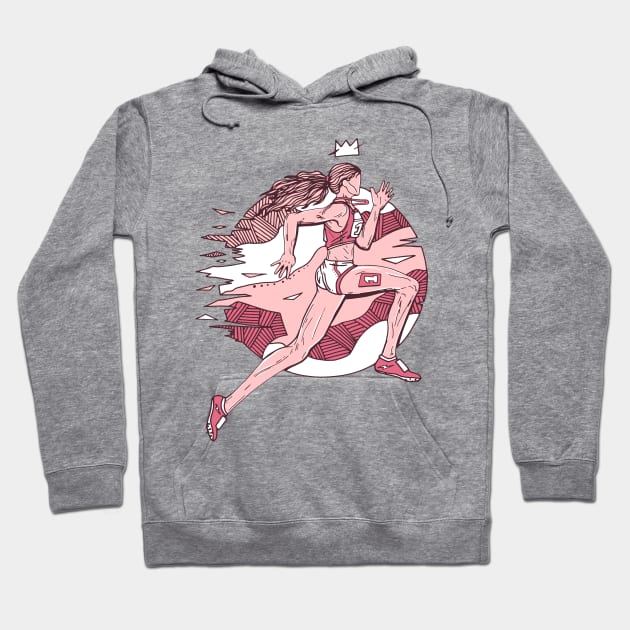 Pink and White No 1 Track and Field Runner Hoodie by kenallouis